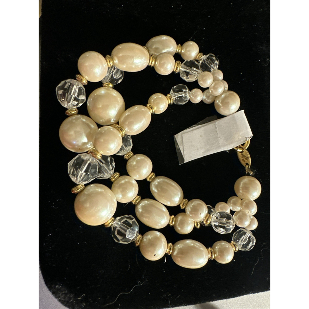 Vintage TRIFARI TM Faux Pearl and Gold Toned 3 Strand Bracelet